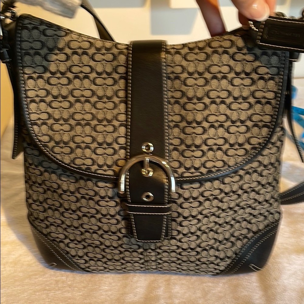 Coach Black and Gray Crossbody Bag with Geometric Pattern